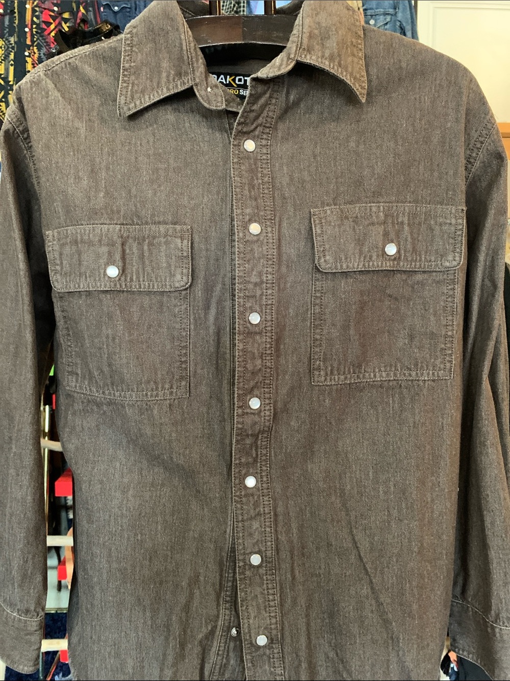 Brown Denim Long-Sleeve Pearl Snap Work Shirt